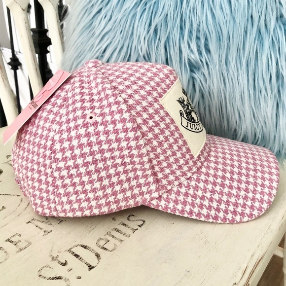 Juicy, Couture, Pink, and, White, Houndstooth,‎ Cap, Hat, Patch Logo, OS, NEW - Picture 5 of 15